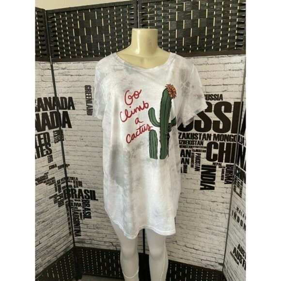 Torrid 1 Gray Tie-Dye Go Climb a Cactus Statement Graphic Short Sleeve Tee - Picture 1 of 7